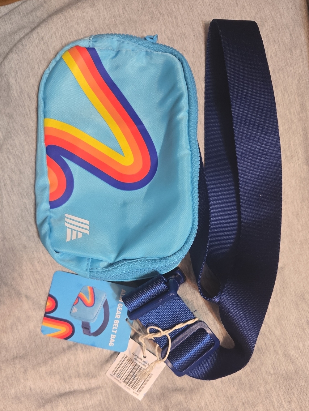 Light Blue Crossbody Belt Bag with Rainbow Accent